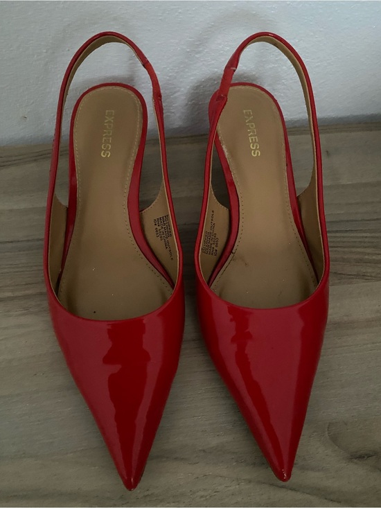 Express Shoes - Express Red Patent Pointed-Toe Slingback Heels